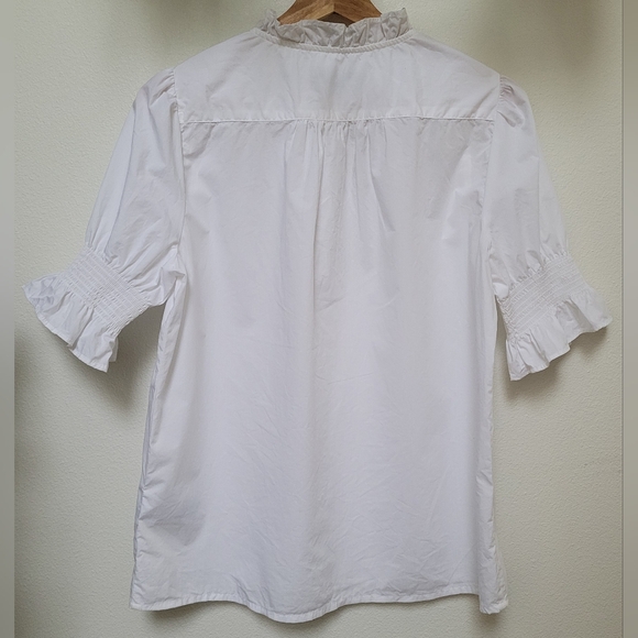 J. Crew 100% Cotton Poplin Puff-Sleeve Ruffle Collar Top, White - Picture 4 of 12